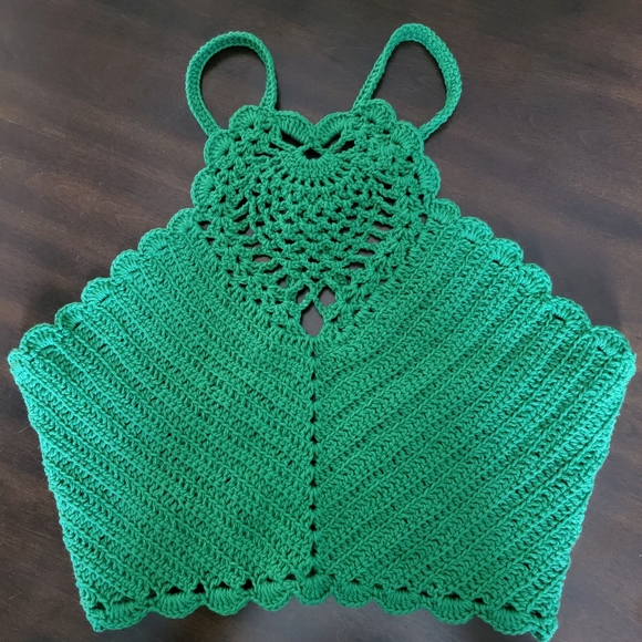 Unbranded Tops - HANDKNITTED Green Halter Top with Adjustable Straps (One Size) see measurements